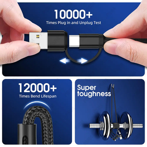 Cable de carga USB múltiple 6 en 1 de 1,2 M, cable trenzado de nailon, USB C/A a tipo C/Adaptador de cargador de sincronización de datos Micro USB para iPhone 15 - Product Image 5