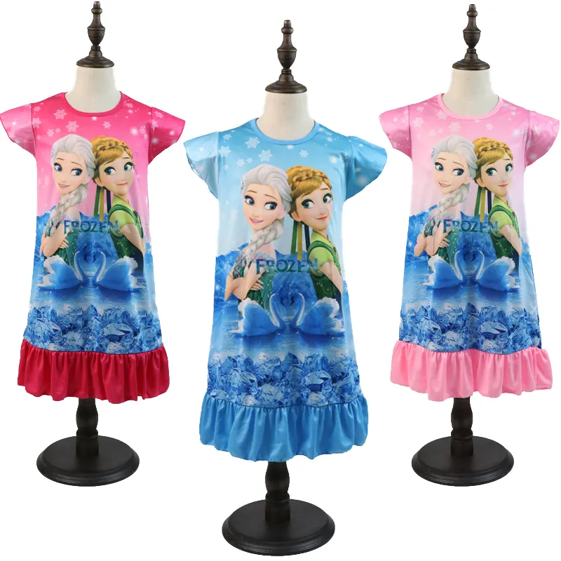 Camisón de manga corta con dibujos animados de Elsa y Anna para niños, vestido de noche para fiesta y cumpleaños