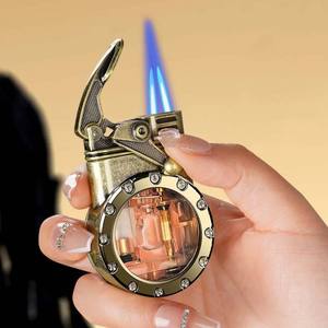 クラシックレトロ透明エアビンインフレータブルライターダブルジェットフレームライター喫煙ツールシガーシガレットトーチライター - Product Image 1