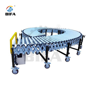 Camión de descarga de contenedores Bifa, transportador de rodillos telescópico flexible extensible para transferencia de muebles