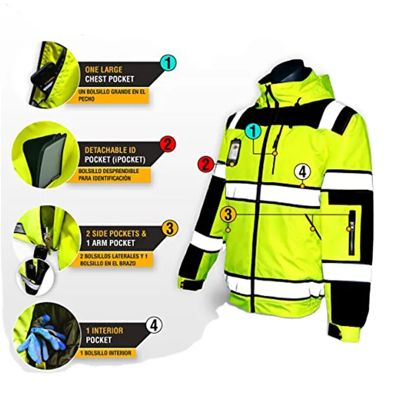 Vanda ad alta visibilità impermeabile giacca da esterno abiti da lavoro di sicurezza con fodera staccabile giacca riflettente di sicurezza stradale