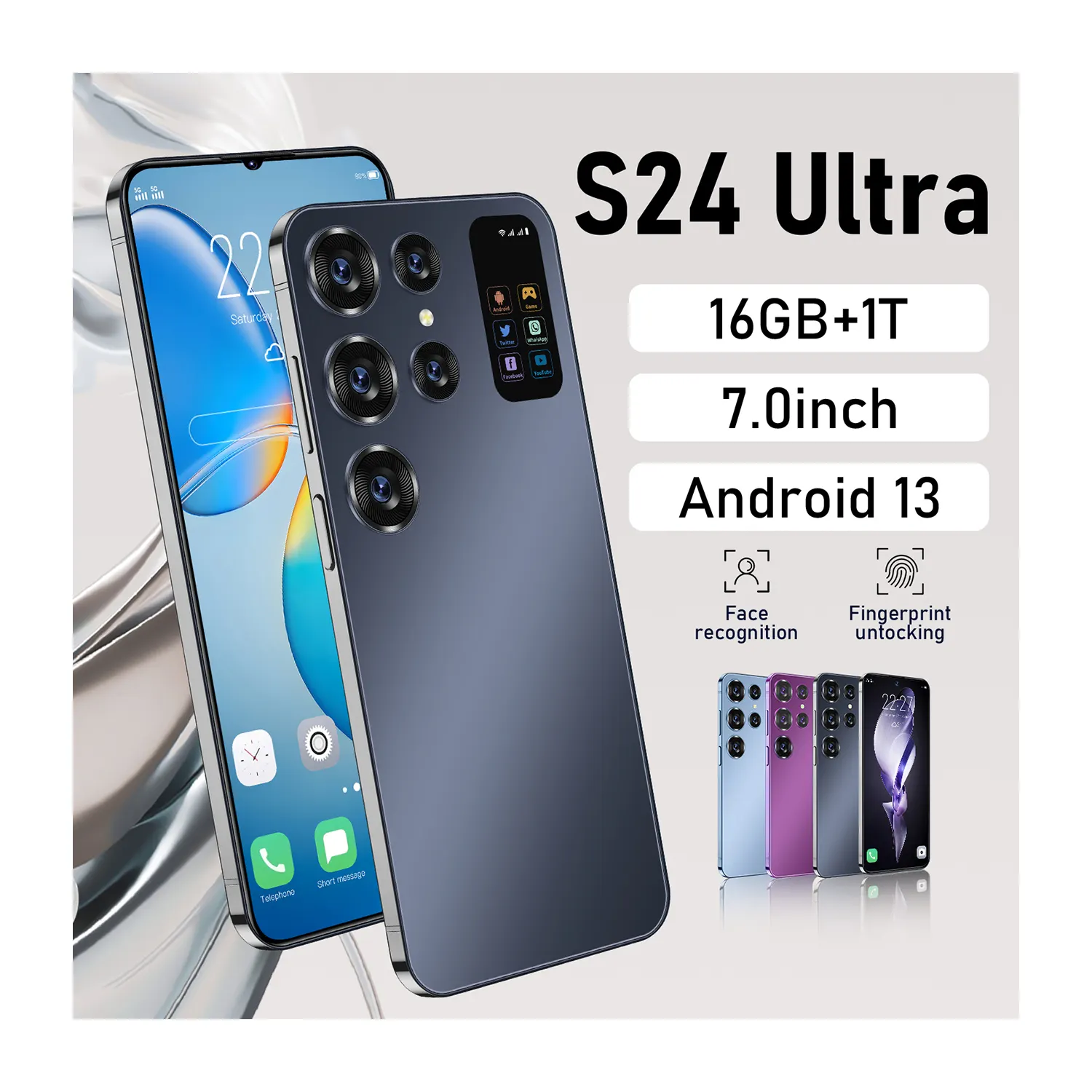 Ponsel pintar S24 Ultra 16GB + 1TB, HP Android 13.0 kartu ganda tidak terkunci, 7 inci