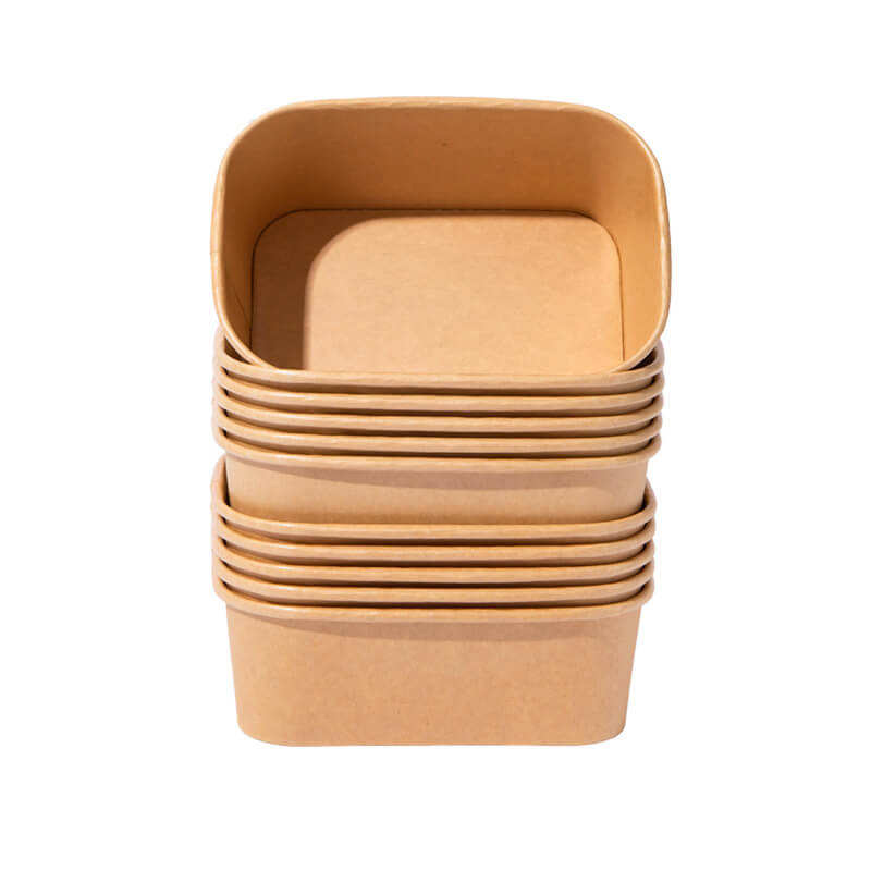Factory supply kraft paper bowls lunch box disposable rectangular takeaway food packaging boxes for restaurant