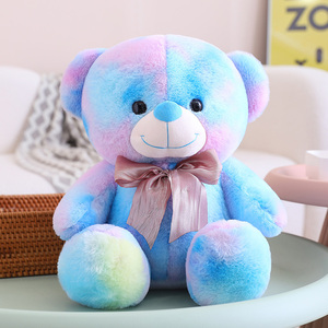 Kravat boyalı oyuncak ayı giyen yaylar peluş oyuncak güzel gelişmiş renkler bebek sevimli rahat çocuklar doğum günü hediyeleri