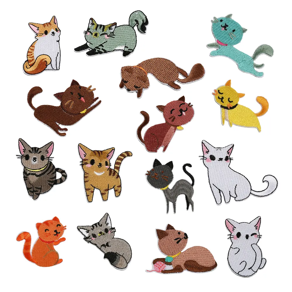 Nueva pegatina de animales de dibujos animados autoadhesiva bordado gato parches para ropa de niños