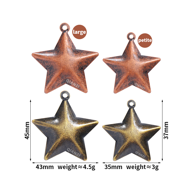 9 campanillas de bronce pequeñas con forma de estrella de cinco puntas + 2 metros de doble aro.