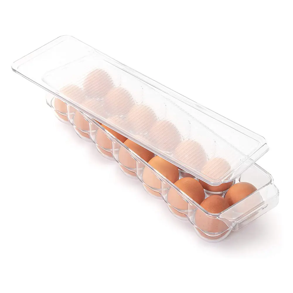 Держатель для яиц для холодильника, пластиковый контейнер для хранения яиц для холодильника, прозрачный органайзер для холодильника, корзины с крышками, Штабелируемый Лоток