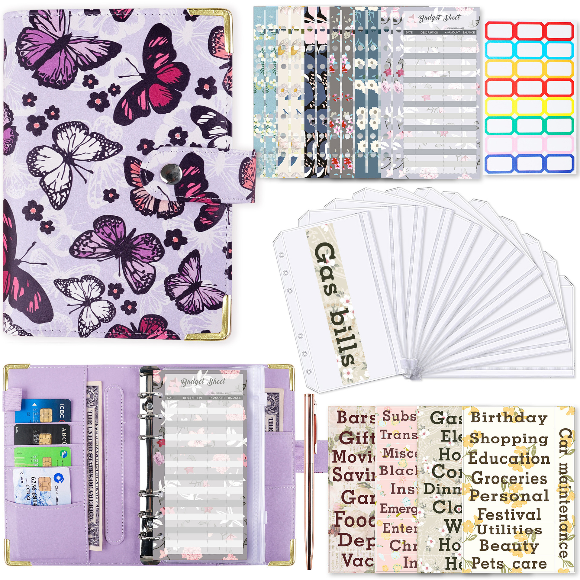 Uv snap-butterfly-purple-zipper bag 12 small floral budget card