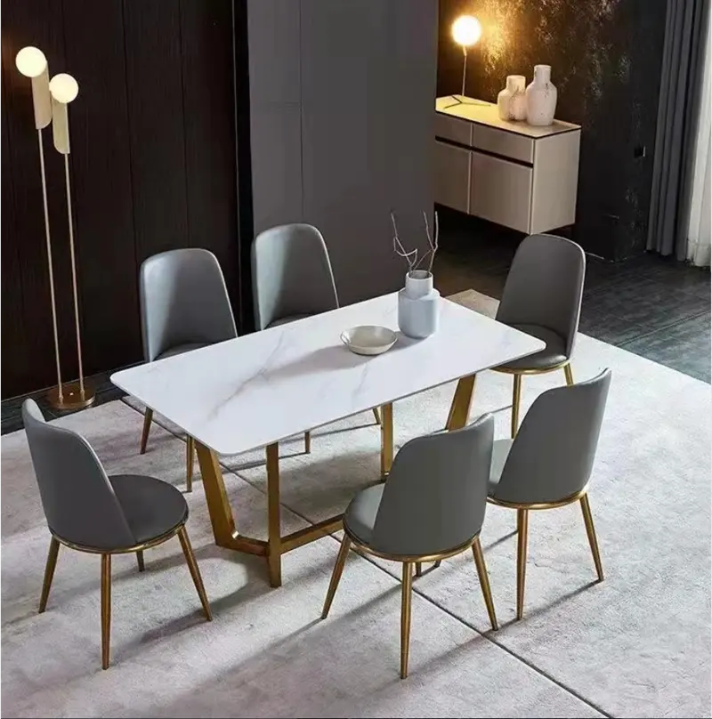 Современная мебель, твердый материал для 6 человек, Прямоугольный Обеденный Стол Из спеченного камня, мраморный обеденный стол, набор столов