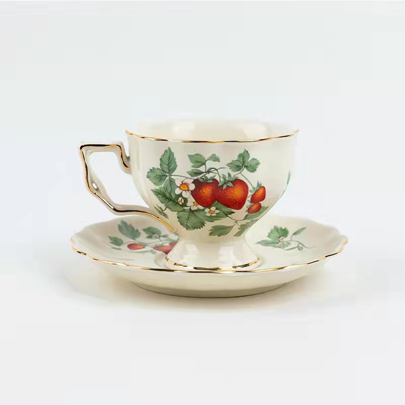 Tasse et soucoupe à café fraise grande bouche-250cc