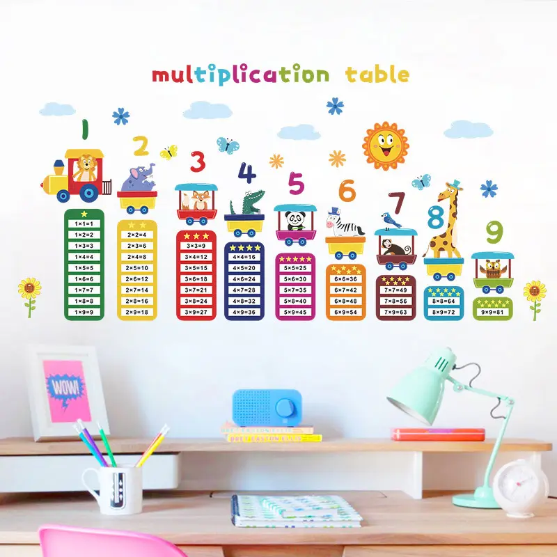 Vente en gros de stickers muraux personnalisés Table de multiplication éducative en PVC autocollants muraux décoratifs pour chambre de bébé pour enfants