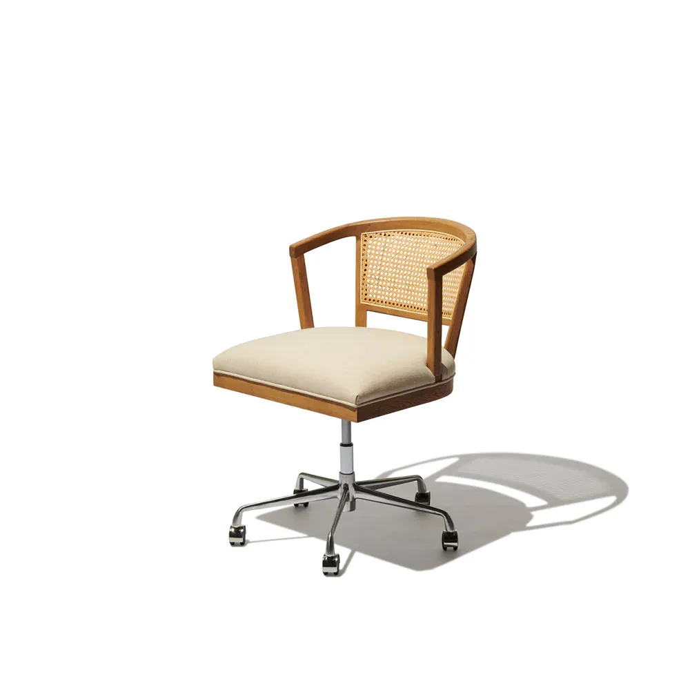 Produit d'ameublement en bois de teck et rotin d'Indonésie chaise de bureau pivotante en bois minimaliste à l'origine faite à la main