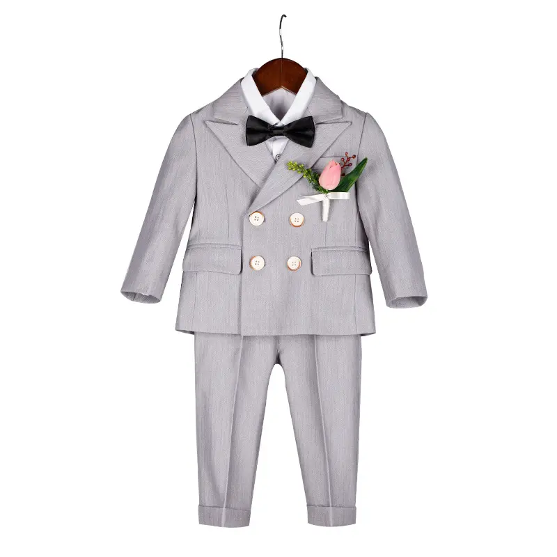 Conjunto de traje de vestir para niños, trajes para niños y Blazers, abrigo, camisa, pantalón, ropa de actuación Formal para niños, trajes grises para fiesta de boda, OEM