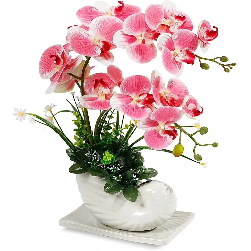 Pellicola di stoffa di seta orchidea finta fiori rosa orchidea artificiale orchidee di fiori rosa con vaso in ceramica bianca