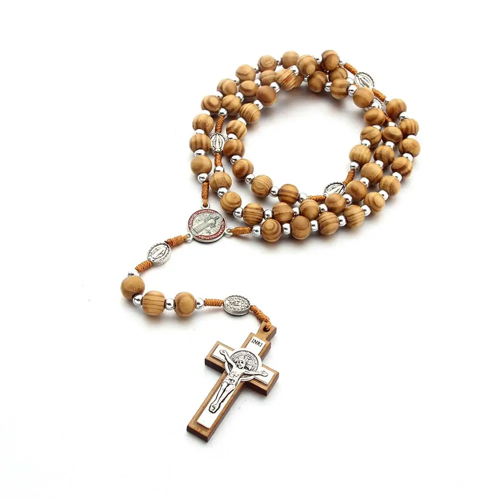 Collana con perline di pino benedetto collana con rosario con croce Vintage intrecciata a filo intrecciato a mano