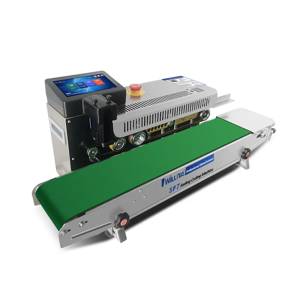 Высококачественная автоматическая машина для запечатывания пластиковых пакетов 110 В/220 В, 50/60 Гц, непрерывный герметичный упаковщик для печати даты