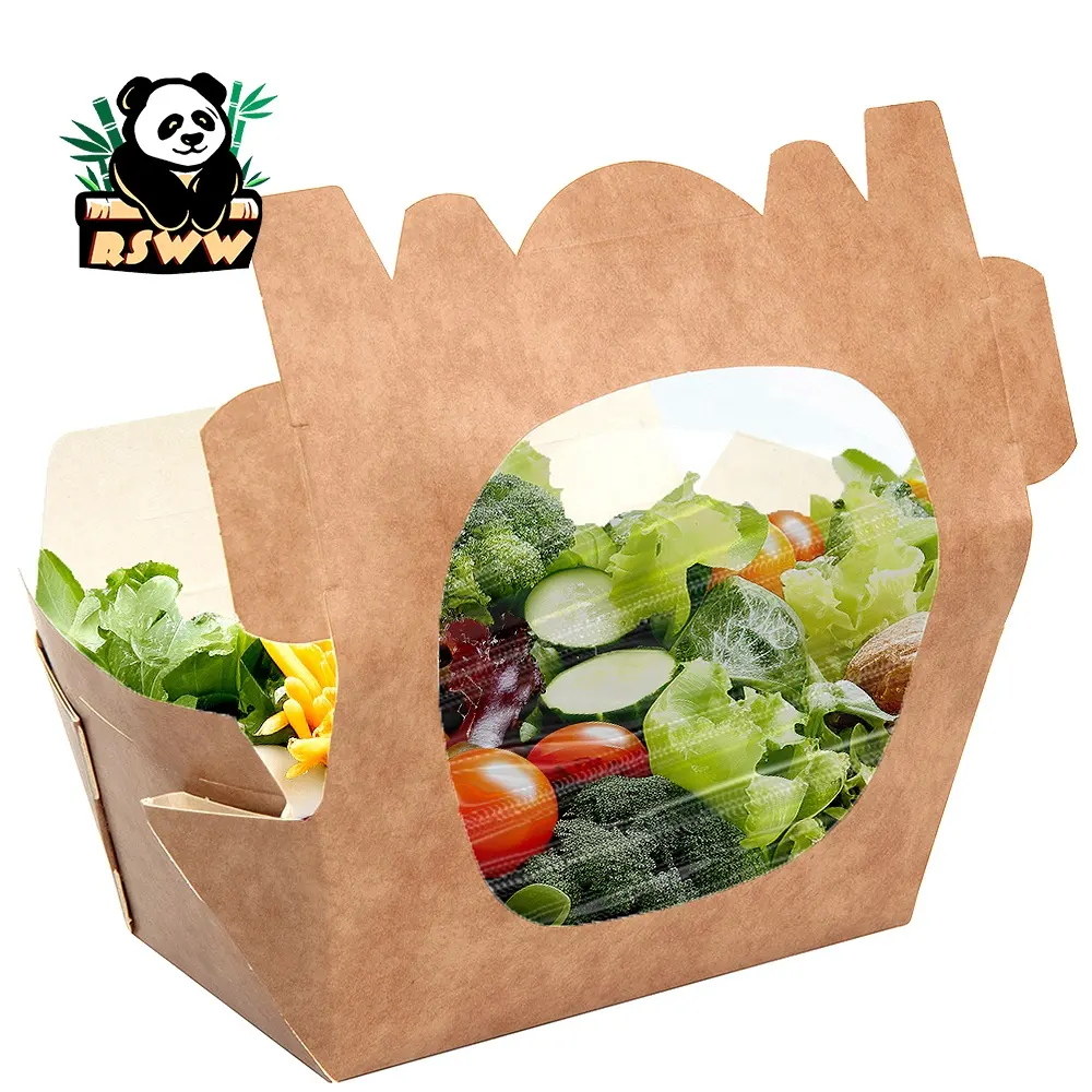 Özel tek kullanımlık paket kutusu biyobozunur çevre dostu paket Kraft kağıt gıda kapları ambalaj öğle yemeği salata kutuları
