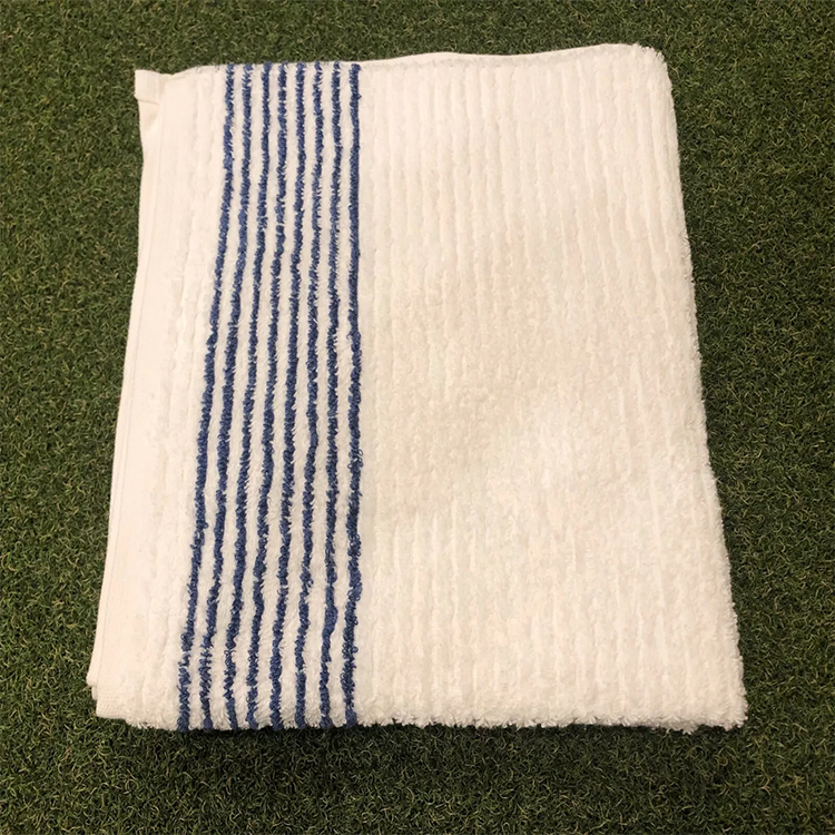 White towel dark blue strips