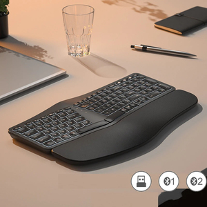 Teclado dividido ergonómico retroiluminado blanco Teclado inalámbrico 2,4G con reposamuñecas Teclado recargable para Windows/Mac - Product Image 3