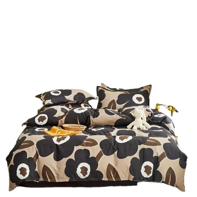 Juego de ropa de cama de estilo abstracto, funda de edredón con funda de almohada, funda de edredón con flores negras, tamaño King