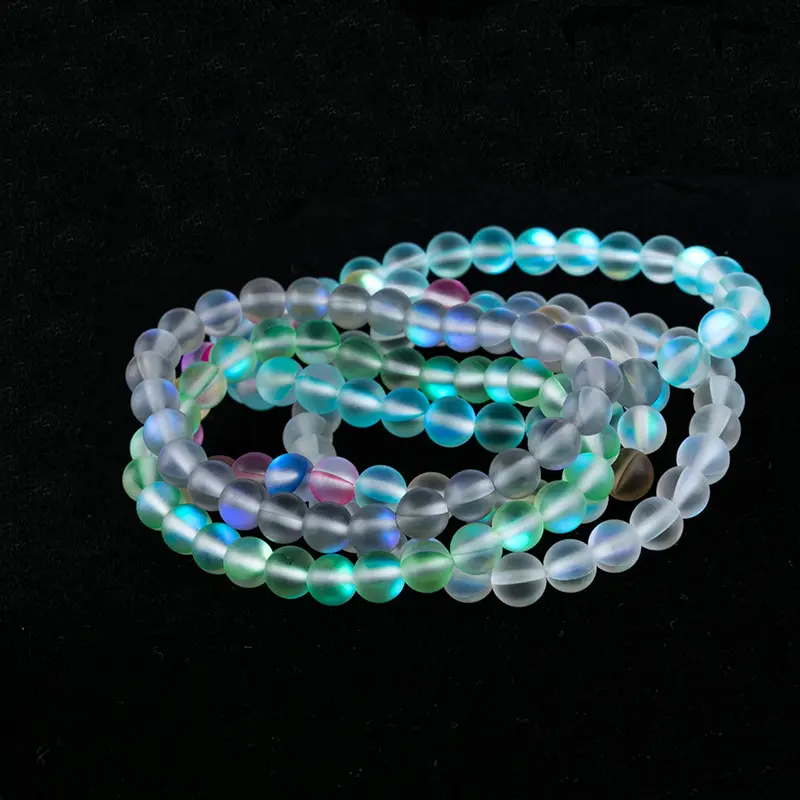 Braccialetto elastico con perline di vetro a sirena di cristallo lucido elasticizzato da 6mm per donna di moda