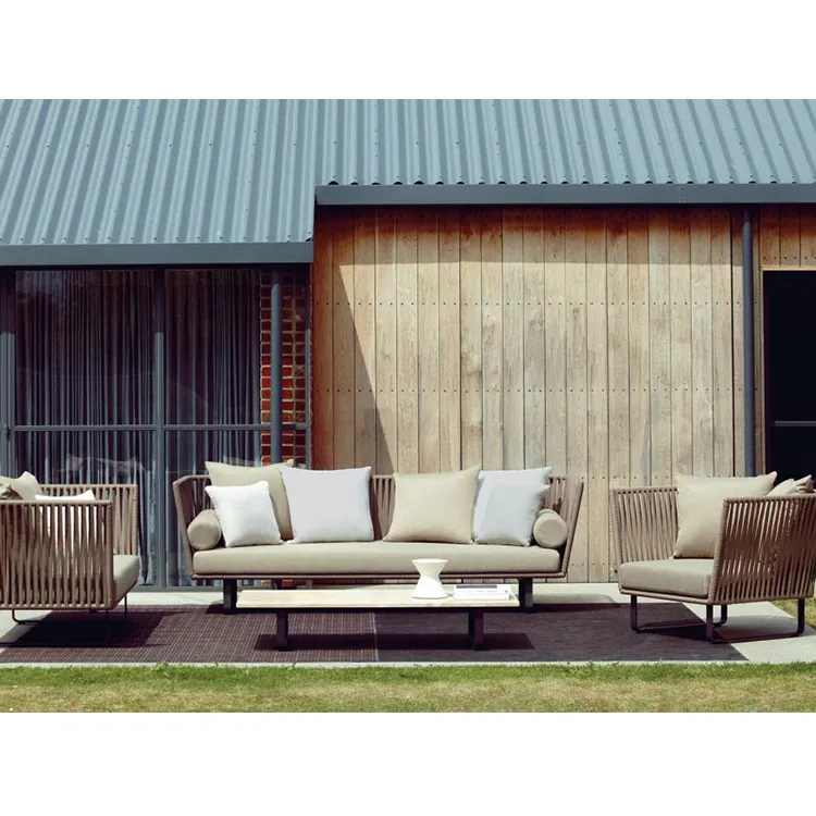 Садовый диван Nordic ротанга садовая мебель из алюминия с высокой плотностей для 2-местный диван-кровать