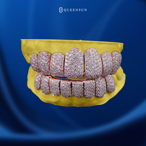 יוקרה ורד זהב moissanite יהלום grillz להגדיר תובל באופן מלא את שיניים היפ הופ מותאם אישית לגברים נשים עם vvs נצנוץ - Product Image 1