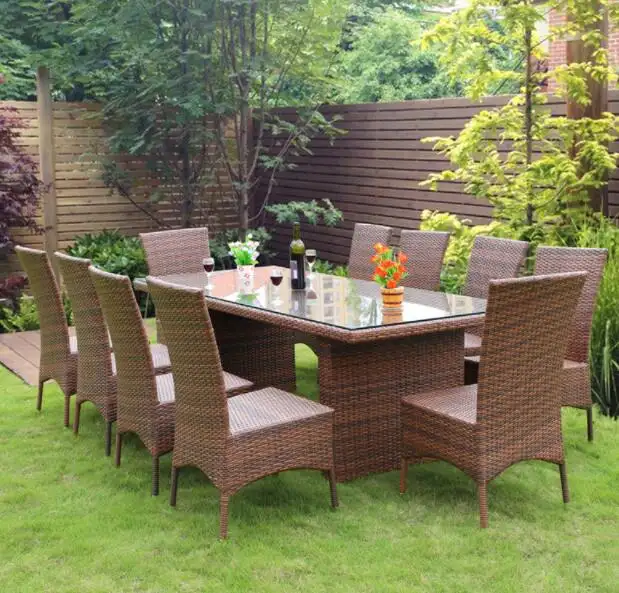 Set da giardino forniture tavolo da pranzo quadrato da esterno da 9 pezzi set di mobili per eventi da pranzo in rattan per il giardino