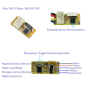 リレーリモートスイッチDC3.7V4.2V 5V 6V 7.4V 8.4V 9V 12V出力0Vドライコンタクトリレースイッチング値NO COM NC 315MHz 433MHz - Product Image 5