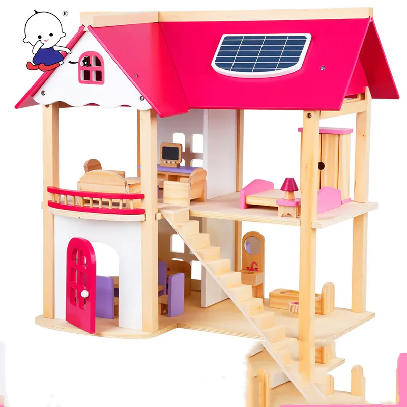Le case fingono il giocattolo casa delle bambole in legno per bambini Villa delle bambole in legno con mobili per la stanza delle bambole casa delle bambole
