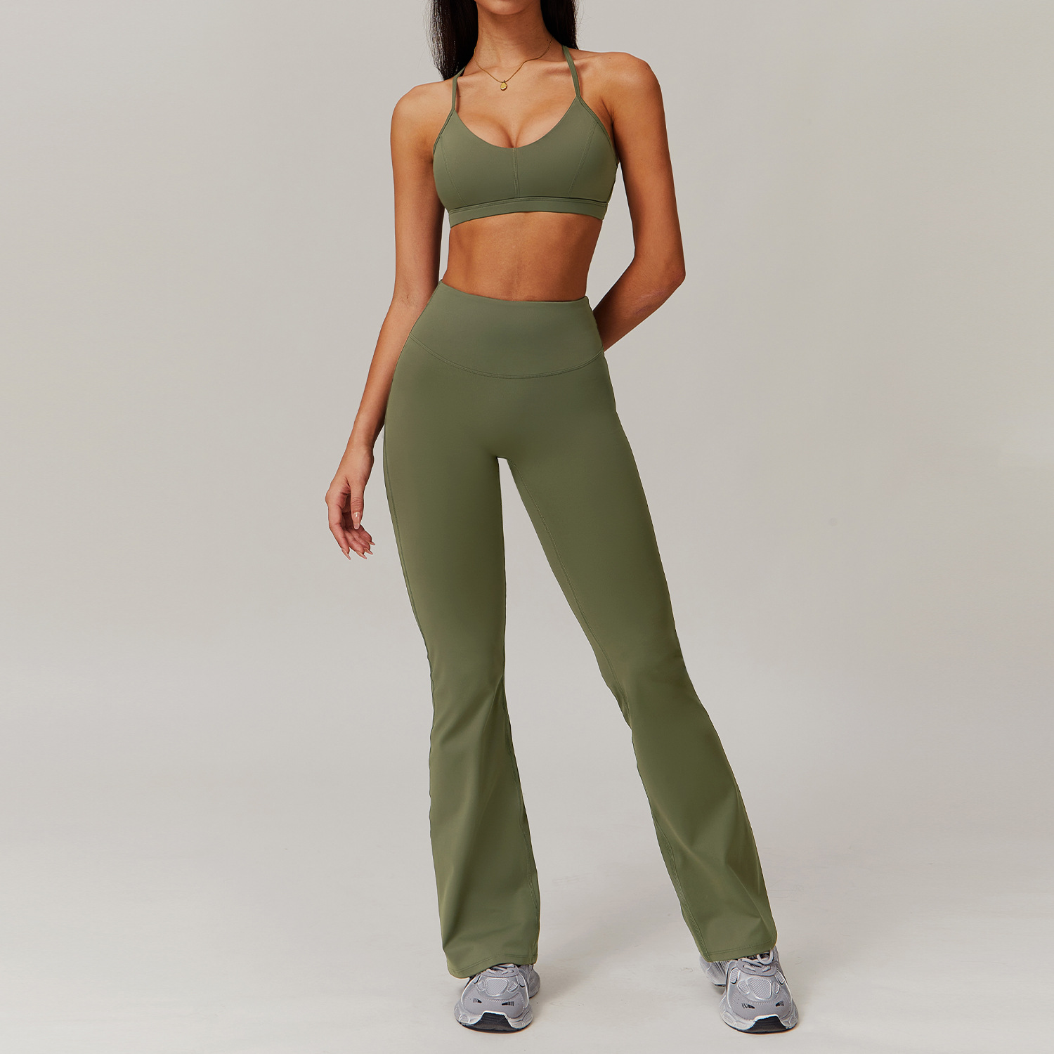 soutien-gorge+pantalon évasé vert