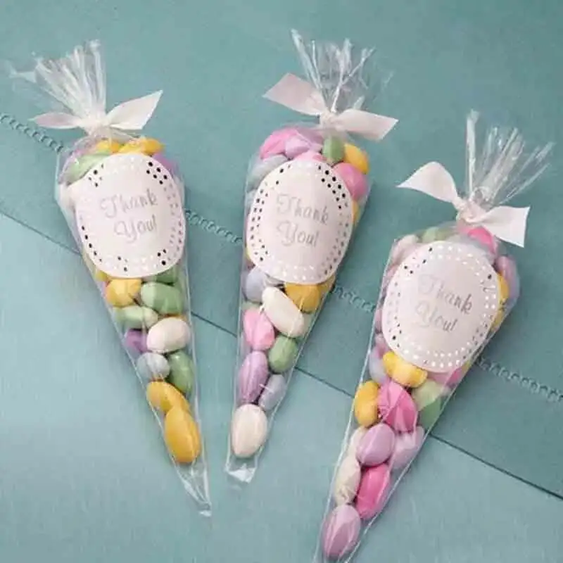 Custom Disposable Clear Plastic Pastry Popcorn Candy Sweet Cake Packaging Gift Bag Cone Shaped Cellophane Icing Piping Bag