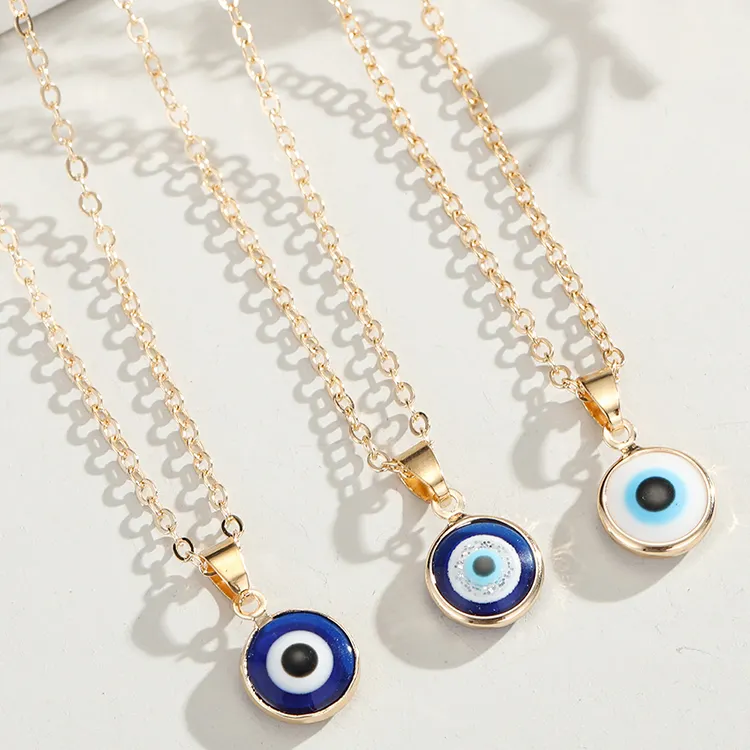 داينتي العرقية نمط الذهب مطلي جولة قلادة المرأة التركية الأزرق سلسلة العين الشريرة والمجوهرات للسيدات