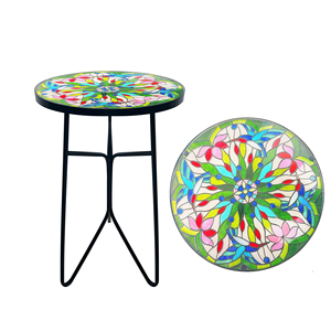 Bàn cà phê sắt ngoài trời với bảng điều khiển khảm Vòng cuối Bistro bên bàn điều khiển chân hiên hiên đồ nội thất - Product Image 1