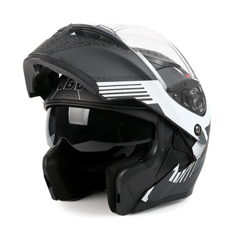 V90 DOT certificación Dual Visor Sun Shield Flip up Full Face Modular Casco de motocicleta