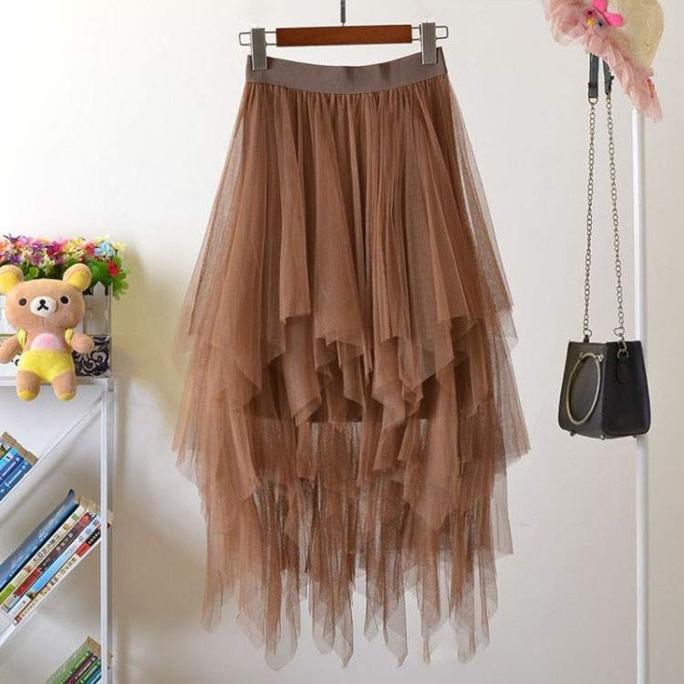 Brown womens layered mesh skirt