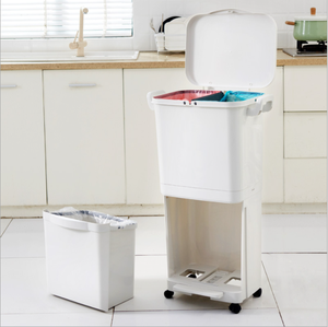 Cubo de basura de clasificación de estilo japonés, separación en seco y húmedo, doble capa, para cocina, hogar, con pedal de tapa