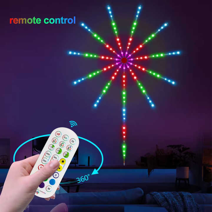 Luces LED de fuegos artificiales inteligentes, aplicación de bricolaje, Control remoto, efecto de lanzamiento de fuegos artificiales, sincronización de música, tira de luces LED RGB que cambia de Color