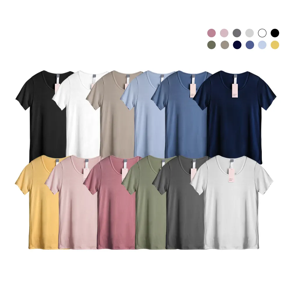 Camiseta de modal para mujer, Camiseta básica personalizada, básica, en Stock, básica, con cuello redondo, barata, venta al por mayor, nueva