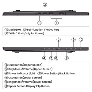 Monitor múltiple Pantalla dual 180 ° Plegable FHD 60Hz Monitor portátil con soporte incorporado para tableta - Product Image 6