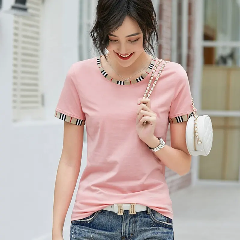 Summer Women's Shirts 2023casual Fashion Y2k O-neck Slim T-shirts Korea Office Ladies Short-sleeved Simple Top