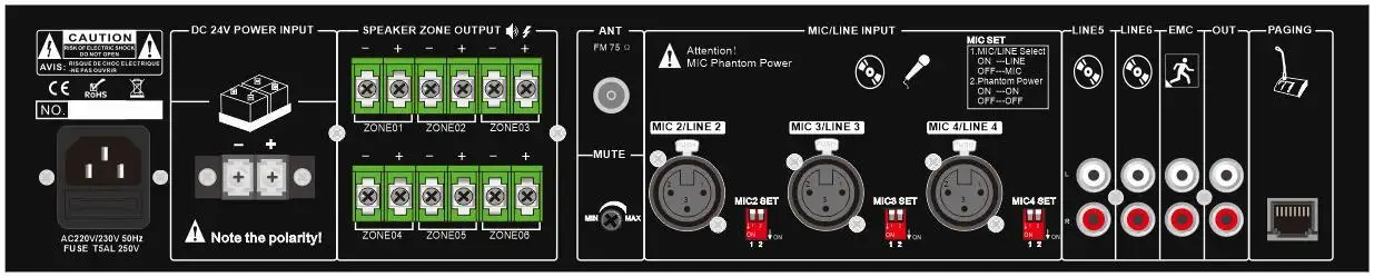 Hot Sale Public Address  PA  System 6 Zone Mixer Amplifier with BT