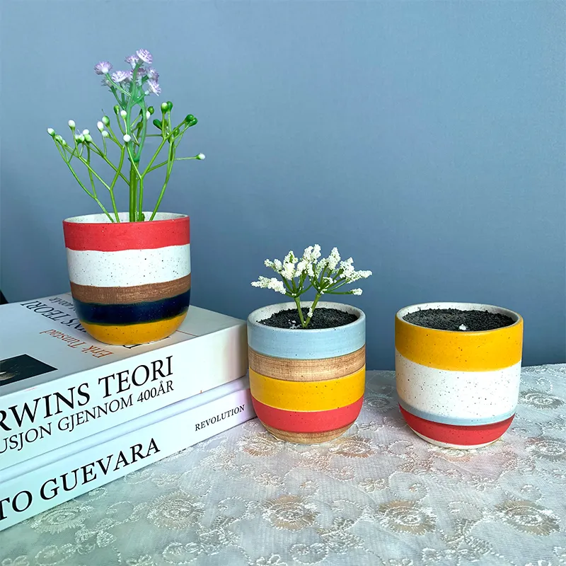 Mini colorido mano-pintura de cerámica de mesa flor olla para decoración de la sala de estar