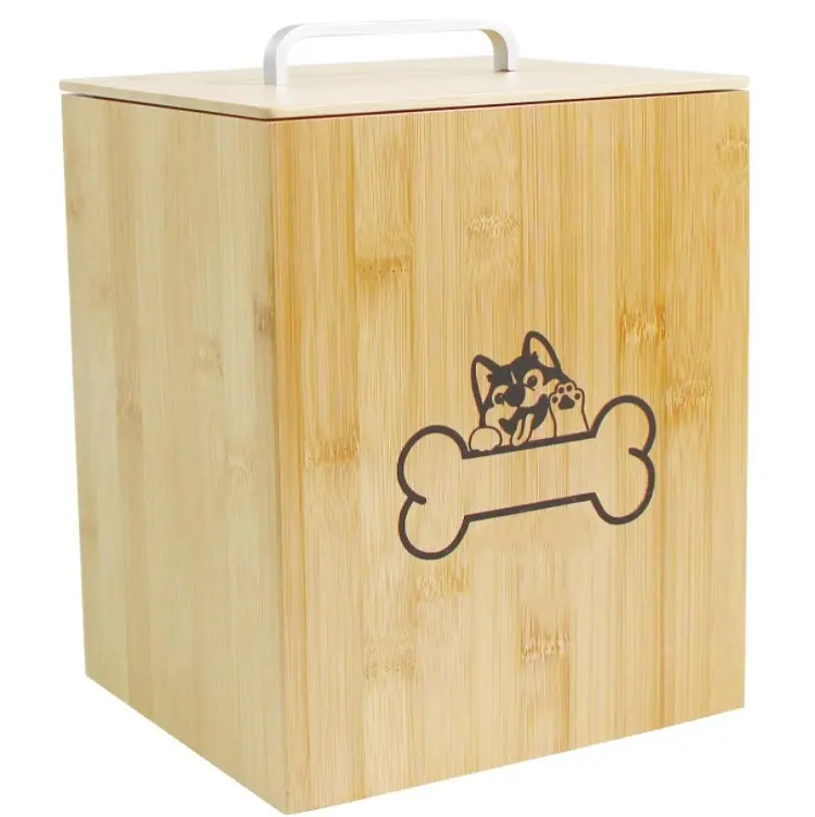 Contenedor de comida para mascotas de madera con tapa hermética