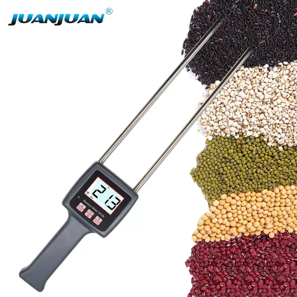 TK100 dispositivo di misurazione dell'umidità test del materiale in fibra misuratore di umidità portatile per mais fieno avena colza riso grezzo