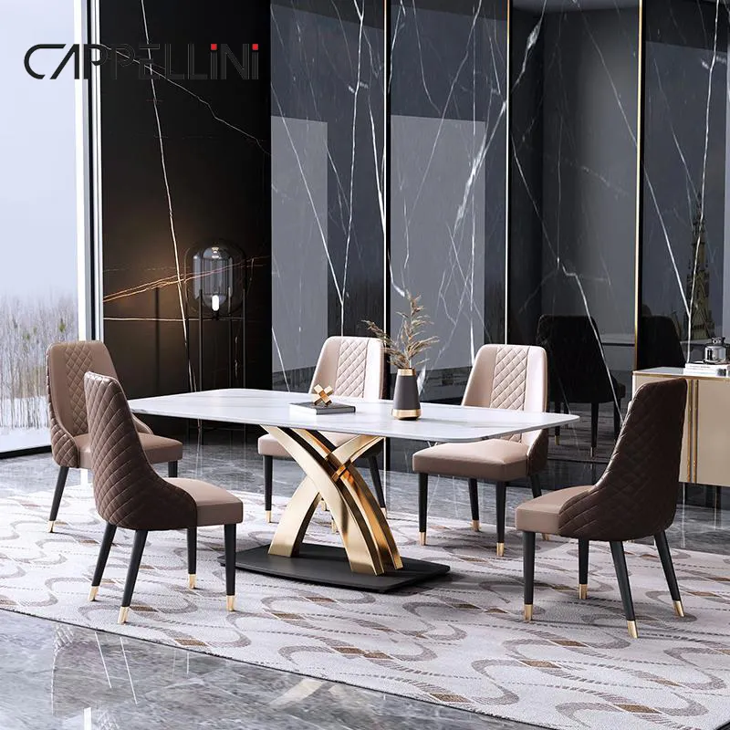 Italian Luxury Restaurant Dining Tables Dinning Set 4 Seats Modern Home Furniture Marble Dining Table With 6 Chairs