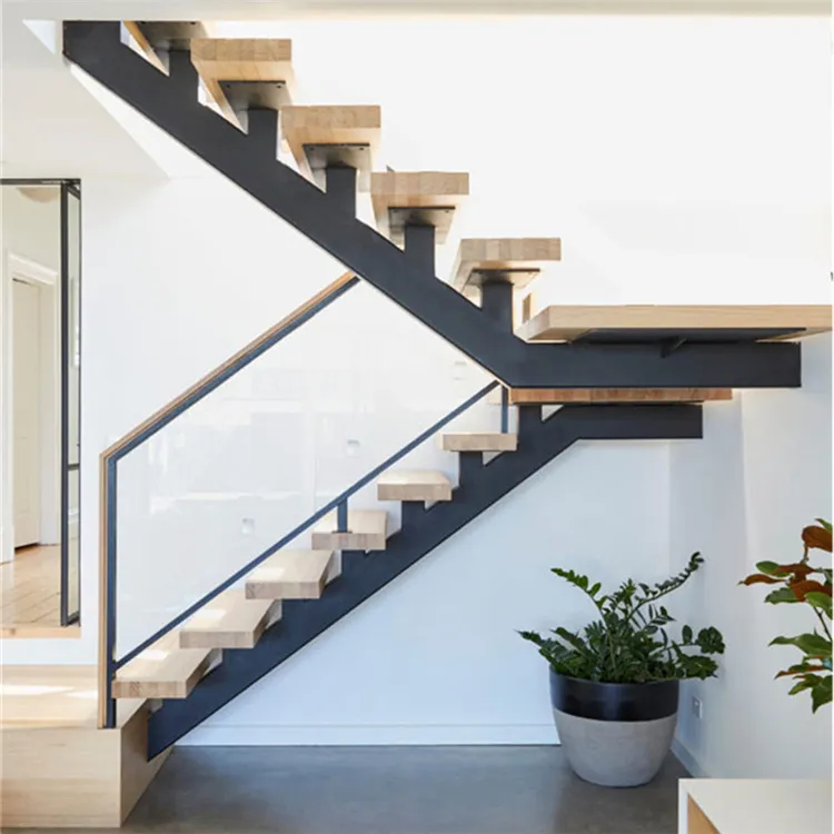 سلالم المنزل العصري, سلالم المنزل في الهواء الطلق تصميم الدرج أحادي سترينجر سلم فولاذي مستقيم