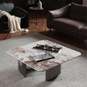 โต๊ะในห้องนั่งเล่นทำจากหินอ่อนฐานสี่เหลี่ยมสีดำหรูหราทันสมัยโต๊ะกาแฟ - Product Image 1