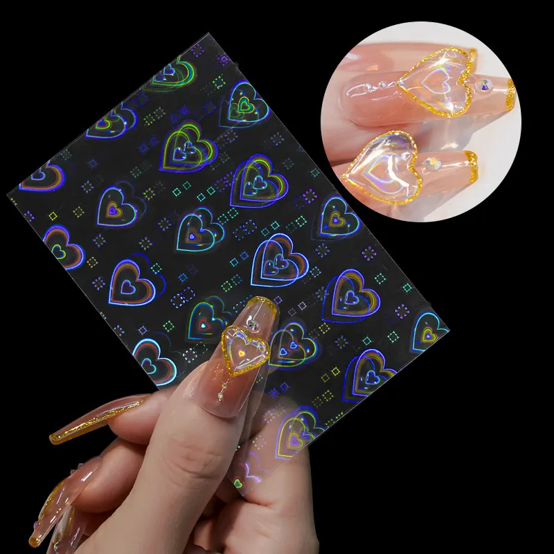 Bqan adesivo de pvc colorido para unhas, design mais popular, forma de coração, folha de papel para unhas