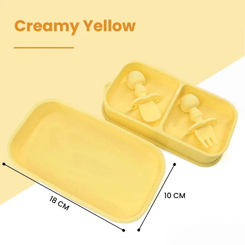 Yellow Lunch Box + Silicone Fork and Spoon
